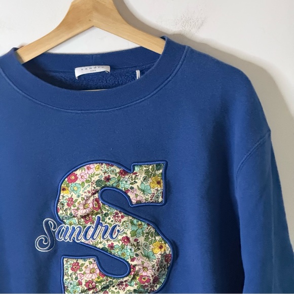 Sandro Classic Embroidered Crewneck Sweatshirt Women’s Size 1 (Small) in Blue - Picture 2 of 10